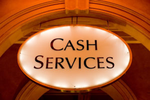 A cash services sign at an Atlantic City casino.