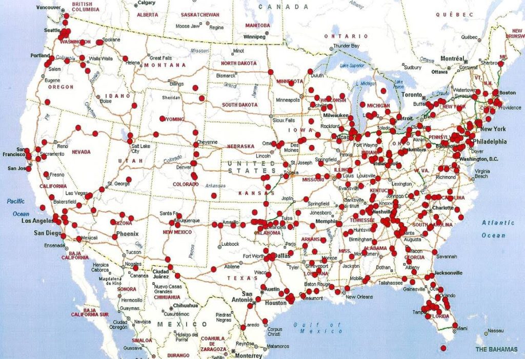 A 2009 map from the FBI, announcing the Highway Serial Killings Initiative. This map displayed the more than 500 cases in their database over a 30-year period -- the red dots marked where bodies or remains were found along U.S. highways over the previous 30 years.